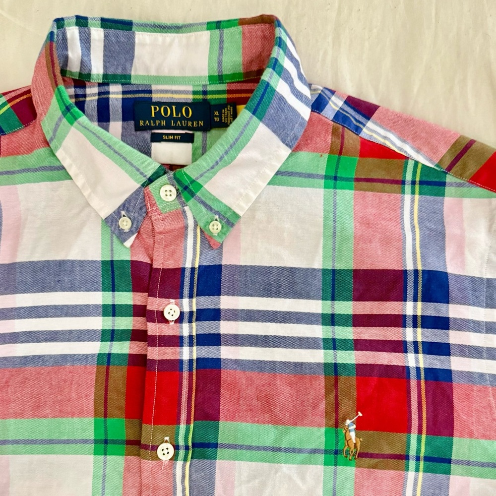 Vintage Polo by Ralph Lauren Vibrant Plaid Men's Shirt Size XL | Slim Fit